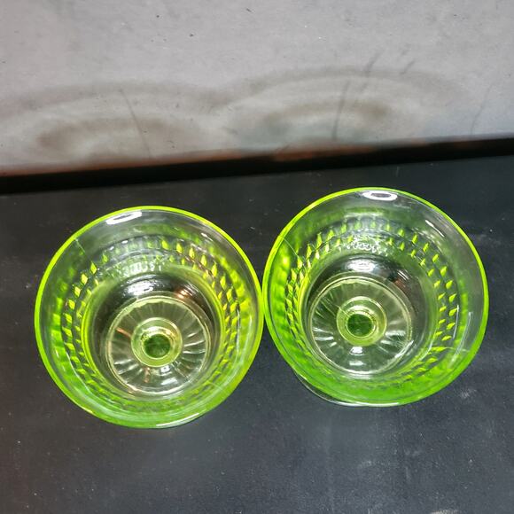 Vtg Anchor Hocking Roulette Vaseline Uranium Sherbet Glasses Set of 2 - Picture 3 of 8